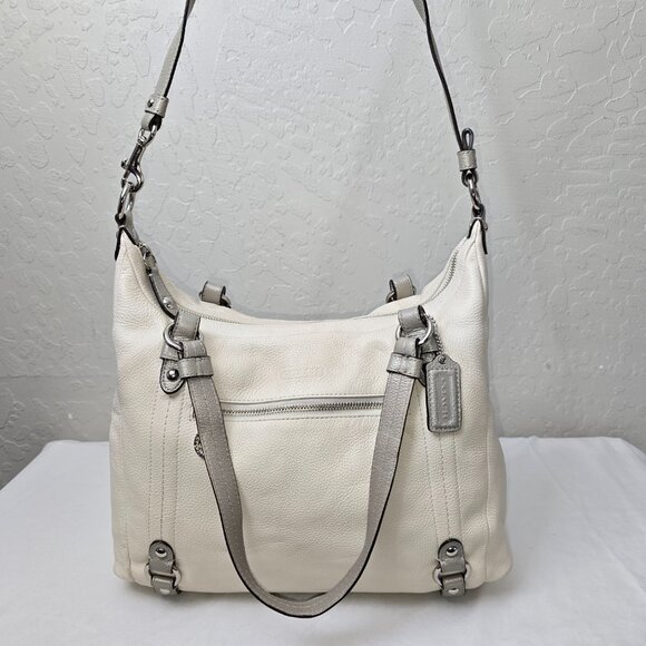 Coach F17566 Alexandra Ivory & Gray Pebble Grain Leather Shoulder Tote Bag - Picture 10 of 16